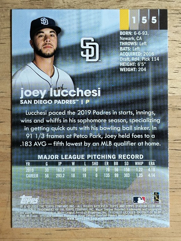 2020 Stadium Club Red Foil #155 Joey Lucchesi