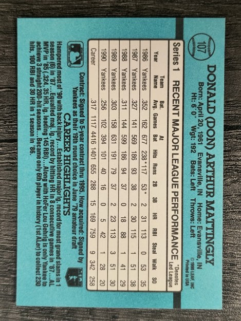 1991 Donruss #107 Don Mattingly