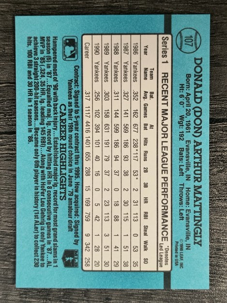 1991 Donruss #107 Don Mattingly