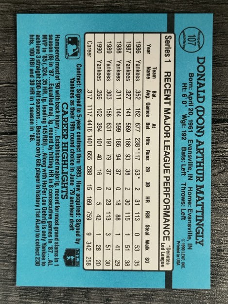1991 Donruss #107 Don Mattingly