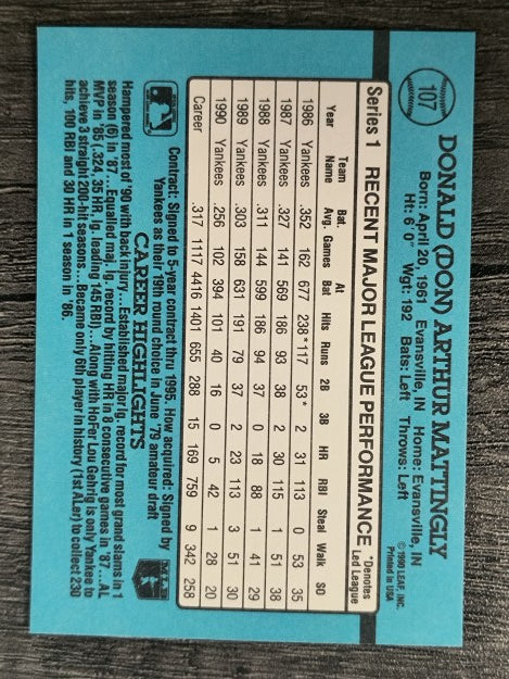 1991 Donruss #107 Don Mattingly