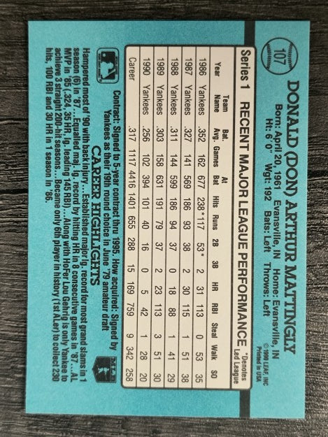 1991 Donruss #107 Don Mattingly
