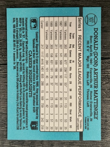 1991 Donruss #107 Don Mattingly