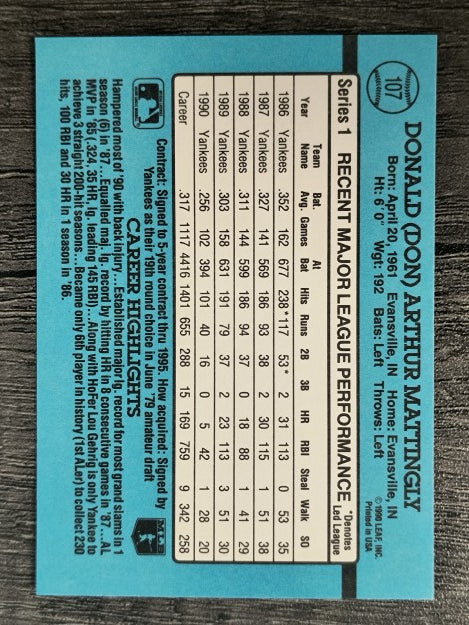 1991 Donruss #107 Don Mattingly
