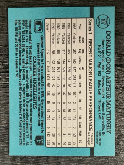 1991 Donruss #107 Don Mattingly
