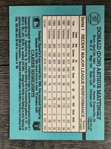 1991 Donruss #107 Don Mattingly