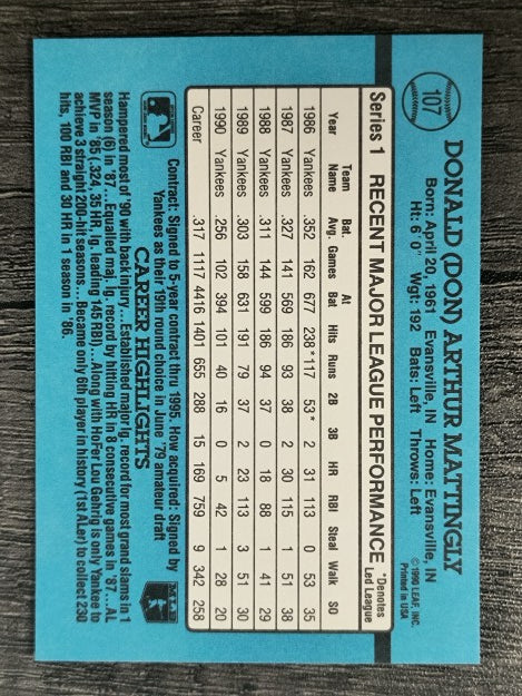 1991 Donruss #107 Don Mattingly