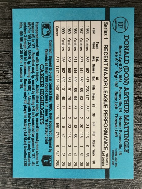 1991 Donruss #107 Don Mattingly