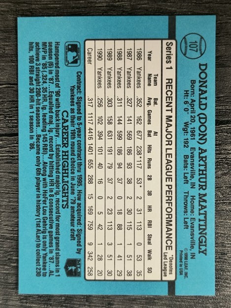 1991 Donruss #107 Don Mattingly