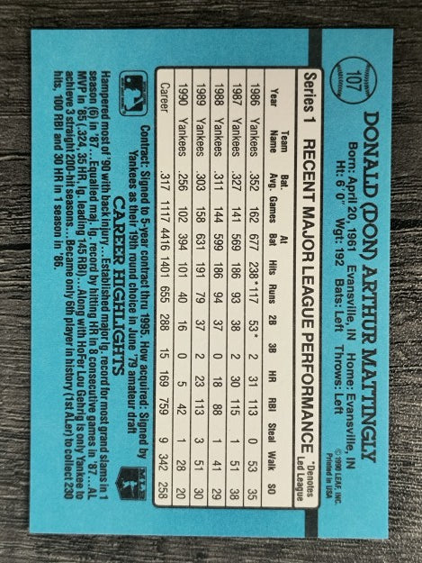 1991 Donruss #107 Don Mattingly