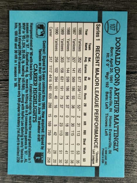 1991 Donruss #107 Don Mattingly
