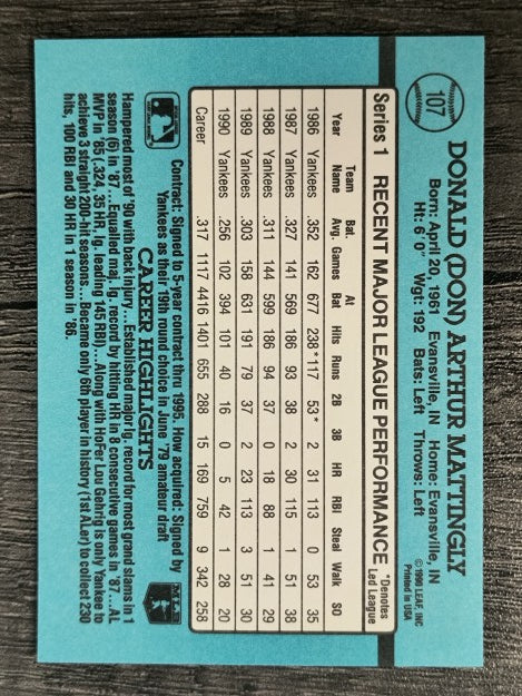 1991 Donruss #107 Don Mattingly