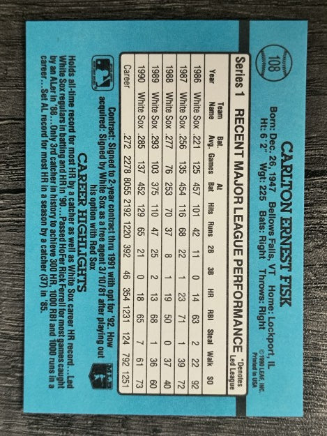 1991 Donruss #108 Carlton Fisk