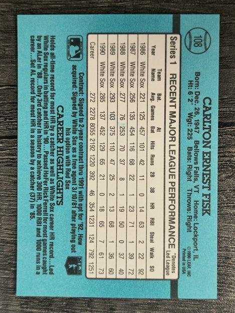 1991 Donruss #108 Carlton Fisk