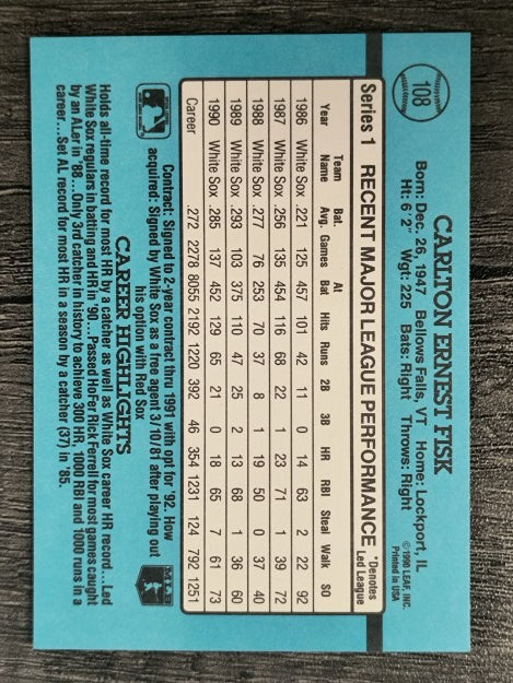 1991 Donruss #108 Carlton Fisk