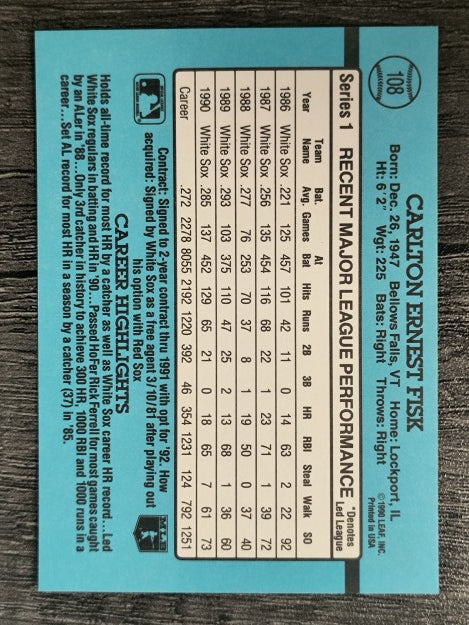 1991 Donruss #108 Carlton Fisk