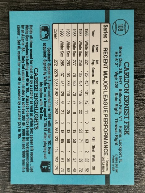 1991 Donruss #108 Carlton Fisk