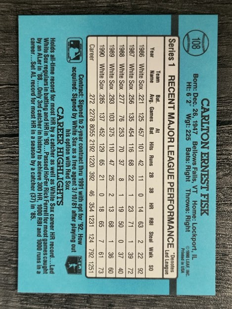 1991 Donruss #108 Carlton Fisk