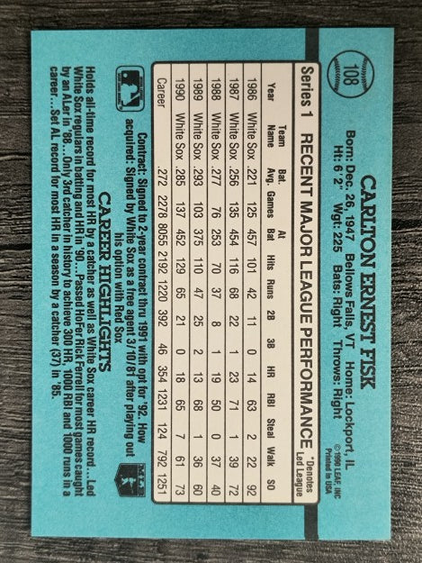 1991 Donruss #108 Carlton Fisk