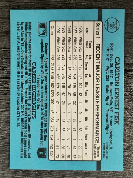 1991 Donruss #108 Carlton Fisk