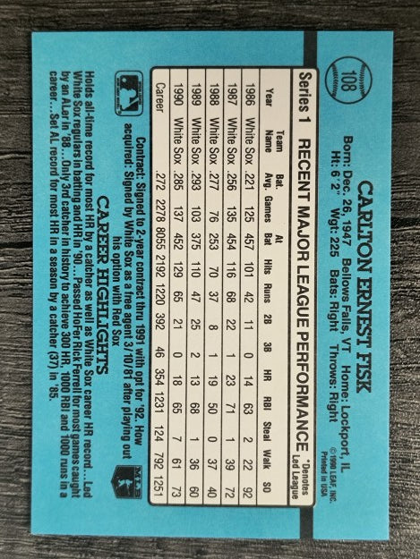1991 Donruss #108 Carlton Fisk
