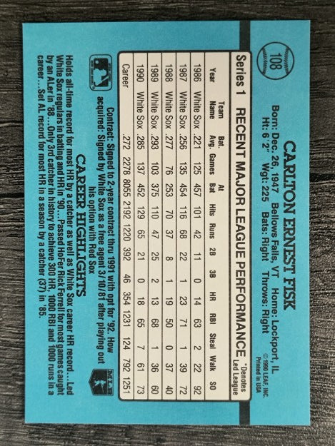 1991 Donruss #108 Carlton Fisk
