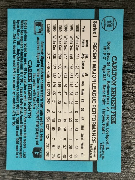1991 Donruss #108 Carlton Fisk