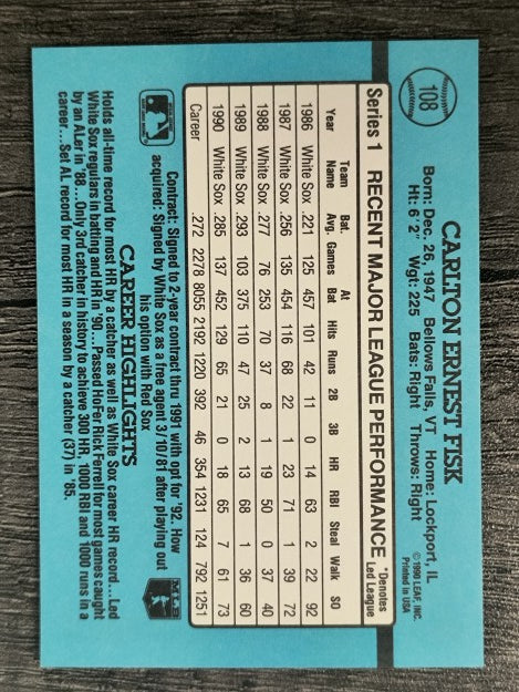 1991 Donruss #108 Carlton Fisk
