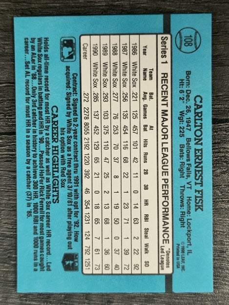 1991 Donruss #108 Carlton Fisk