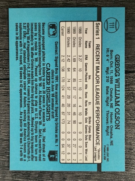 1991 Donruss #111 Gregg Olson