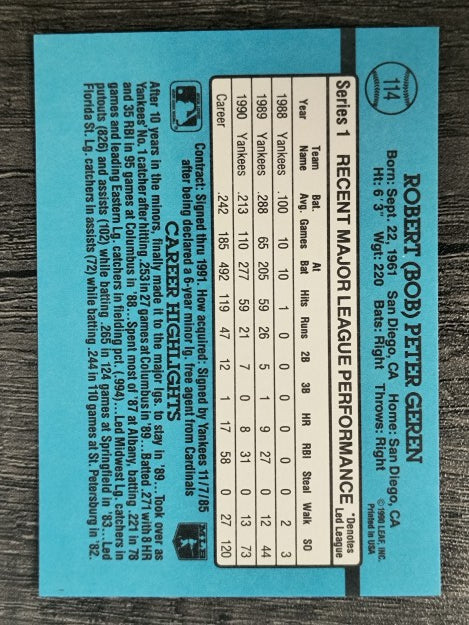 1991 Donruss #114 Bob Geren