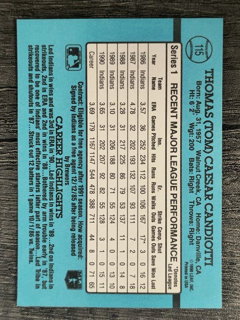 1991 Donruss #115 Tom Candiotti