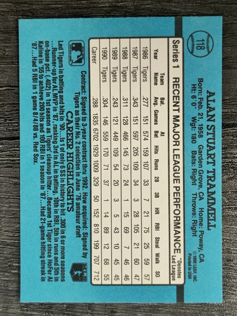1991 Donruss #118 Alan Trammell