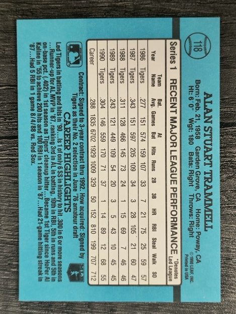 1991 Donruss #118 Alan Trammell