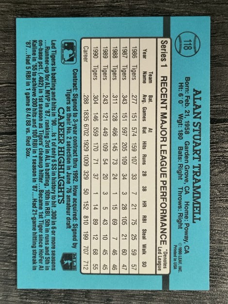 1991 Donruss #118 Alan Trammell