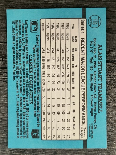 1991 Donruss #118 Alan Trammell