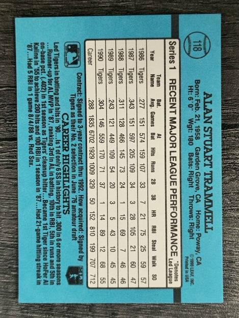 1991 Donruss #118 Alan Trammell