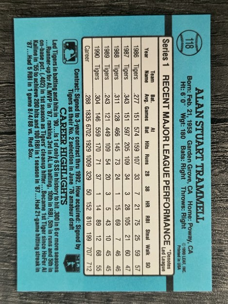 1991 Donruss #118 Alan Trammell