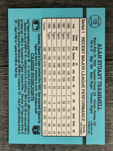 1991 Donruss #118 Alan Trammell