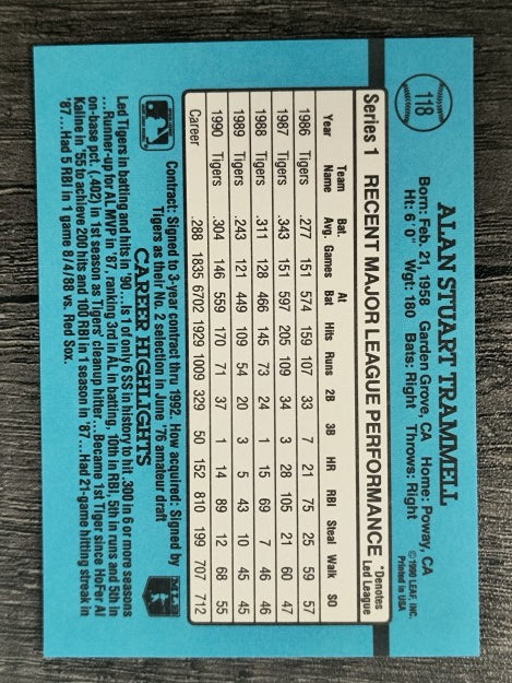 1991 Donruss #118 Alan Trammell