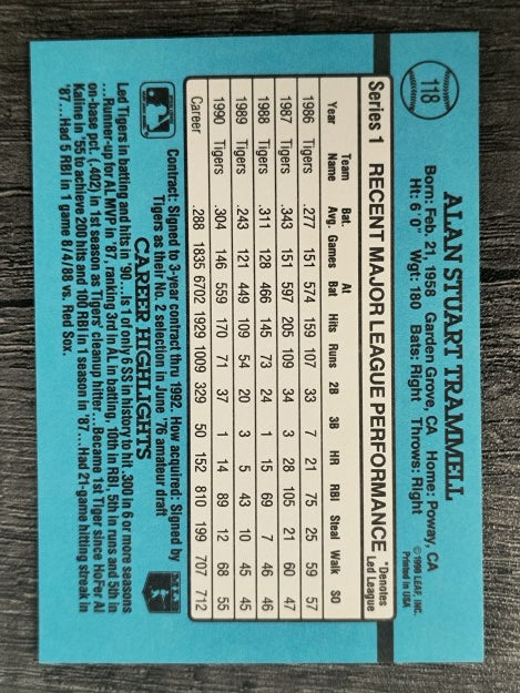 1991 Donruss #118 Alan Trammell