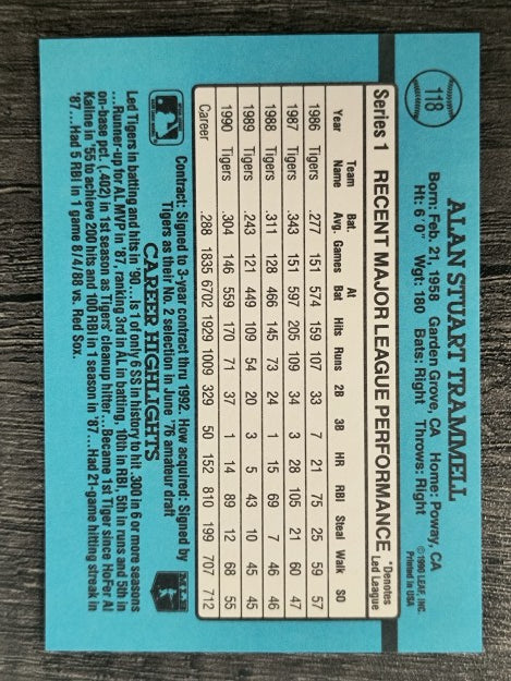 1991 Donruss #118 Alan Trammell