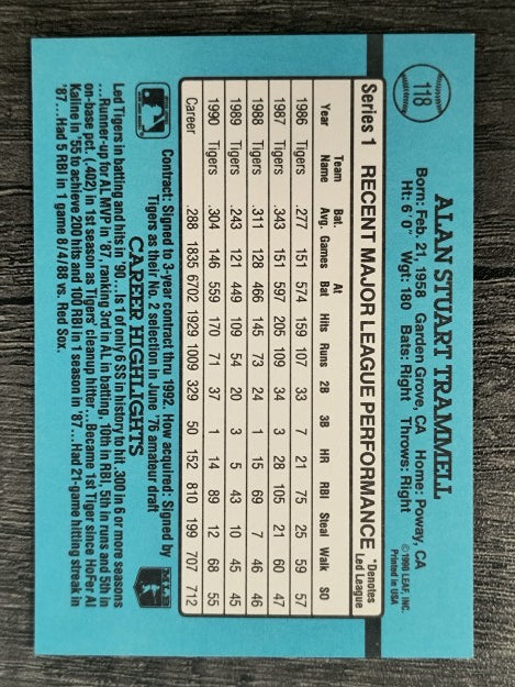 1991 Donruss #118 Alan Trammell
