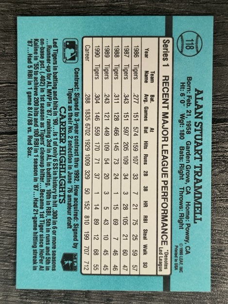1991 Donruss #118 Alan Trammell