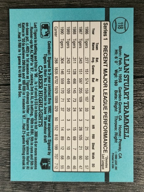 1991 Donruss #118 Alan Trammell