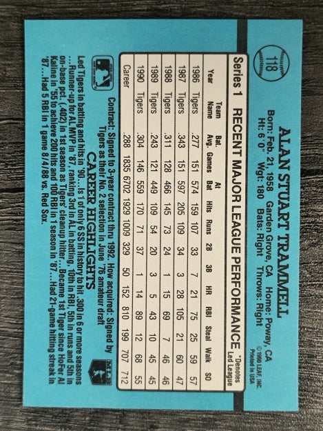 1991 Donruss #118 Alan Trammell