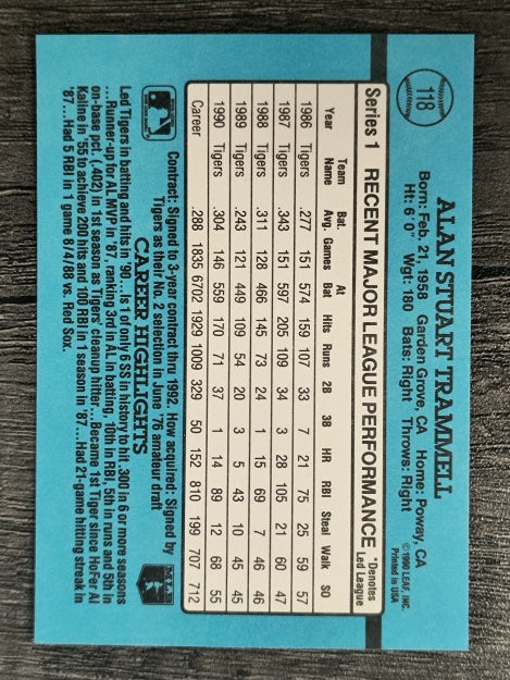 1991 Donruss #118 Alan Trammell
