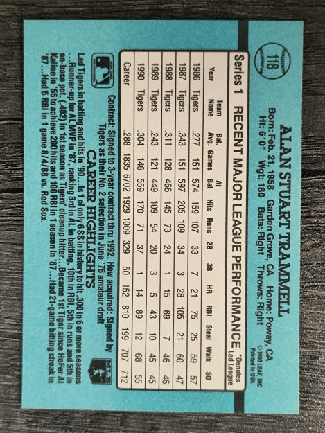 1991 Donruss #118 Alan Trammell