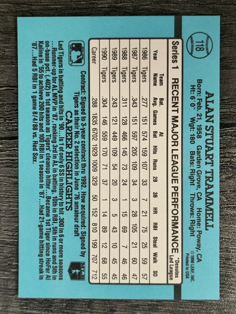 1991 Donruss #118 Alan Trammell