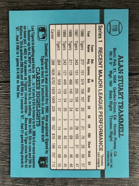 1991 Donruss #118 Alan Trammell